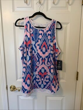 crown & ivy Blue, Pink and White Printed Athleic Tank Top XXL NWT